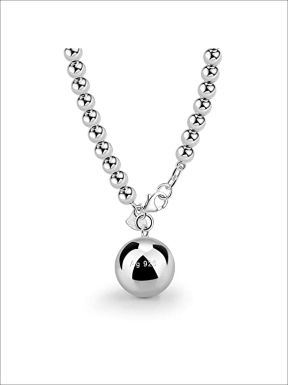 925 Sterling Silver Beaded Link Chain Bell Heart Pendant Necklace Gift